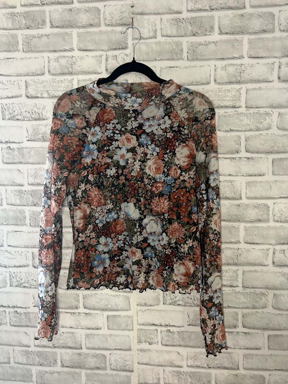 Astrid Floral Mesh Long Sleeve Mock Neck Top